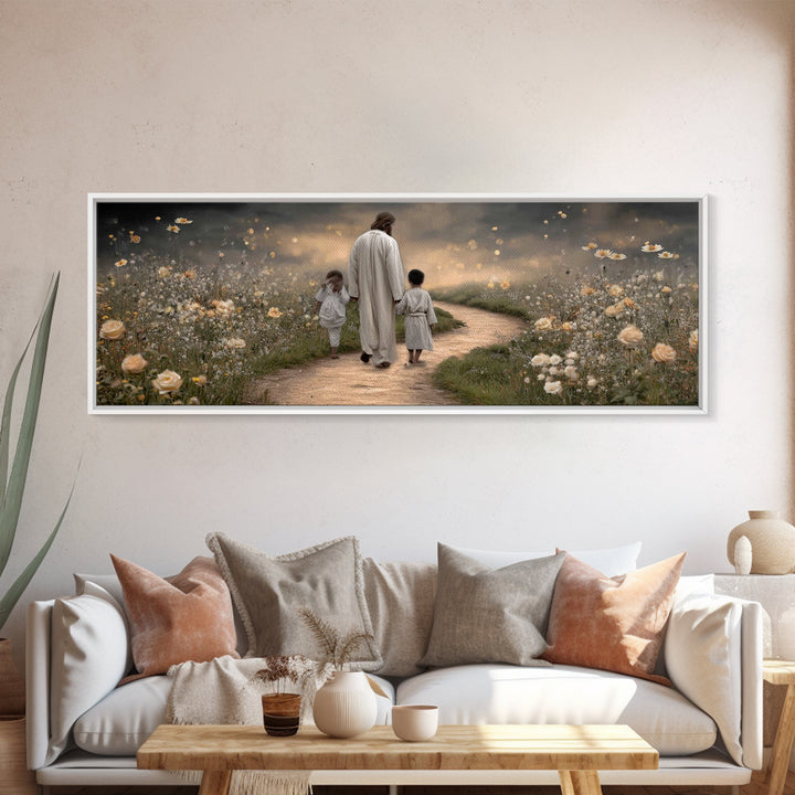 Gentle Path Blessing | Framed Canvas Print | Panoramic Painting | Christian Wall Art | Jesus Art Print | Christian Art Canvas