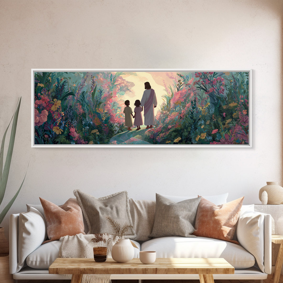 Garden Of Promise – Framed Canvas Print – Panoramic Art – Christian Painting – Jesus Art Print – Christian Wall Art