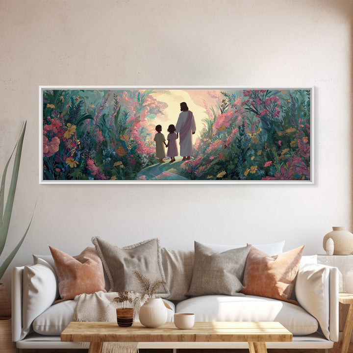 Garden Of Promise – Framed Canvas Print – Panoramic Art – Christian Painting – Jesus Art Print – Christian Wall Art