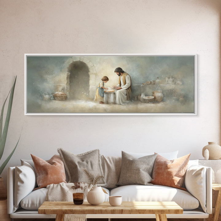 Sacred Kitchen Light, Framed Canvas Print, Christian Wall Art, Jesus Painting, Panoramic Frame, Christian Decor, Christian Art Canvas, Chri
