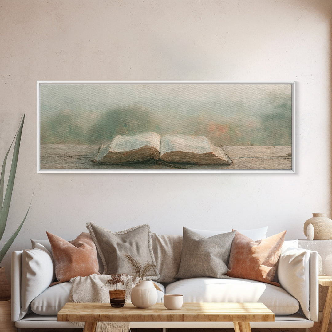 Quiet Morning Grace | Framed Canvas Print | Christian Art | Christian Wall Art | Panoramic Painting | Christian Canvas Art | Christmas Wall
