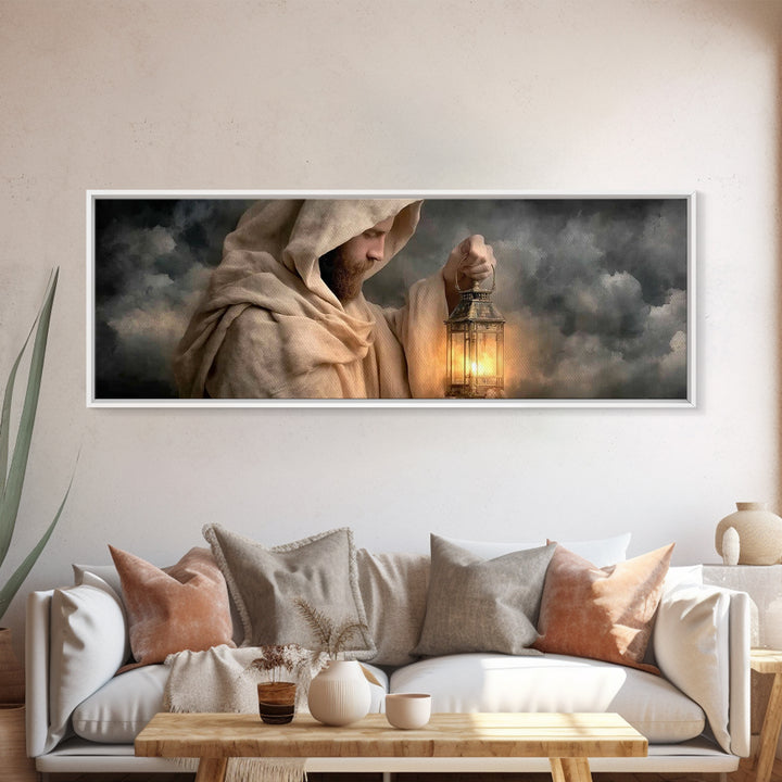 Sacred Lantern Light – Framed Canvas Print – Christian Wall Art – Panoramic Painting – Jesus Painting – Christian Art Canvas – Christian De