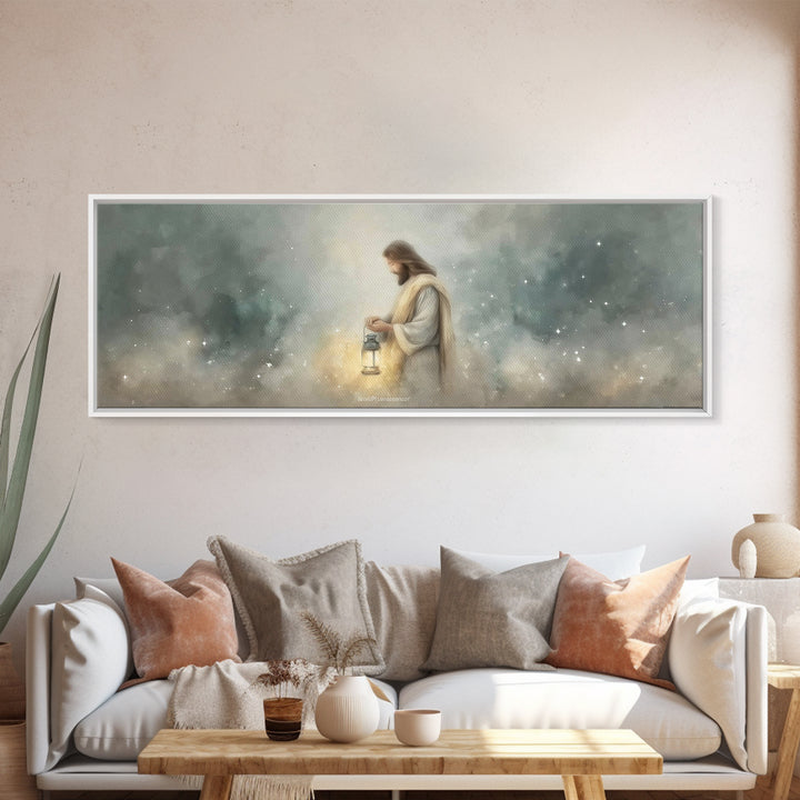 Lantern Of Peace – Framed Canvas Print – Panoramic Art – Christian Art Canvas – Christian Wall Art – Jesus Painting – Christian Christmas A