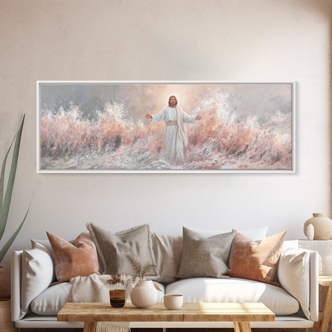 Stormborne Grace – Framed Canvas Print – Panoramic Frame – Christian Wall Art – Jesus Painting – Christian Art Canvas – Christian Decor – C