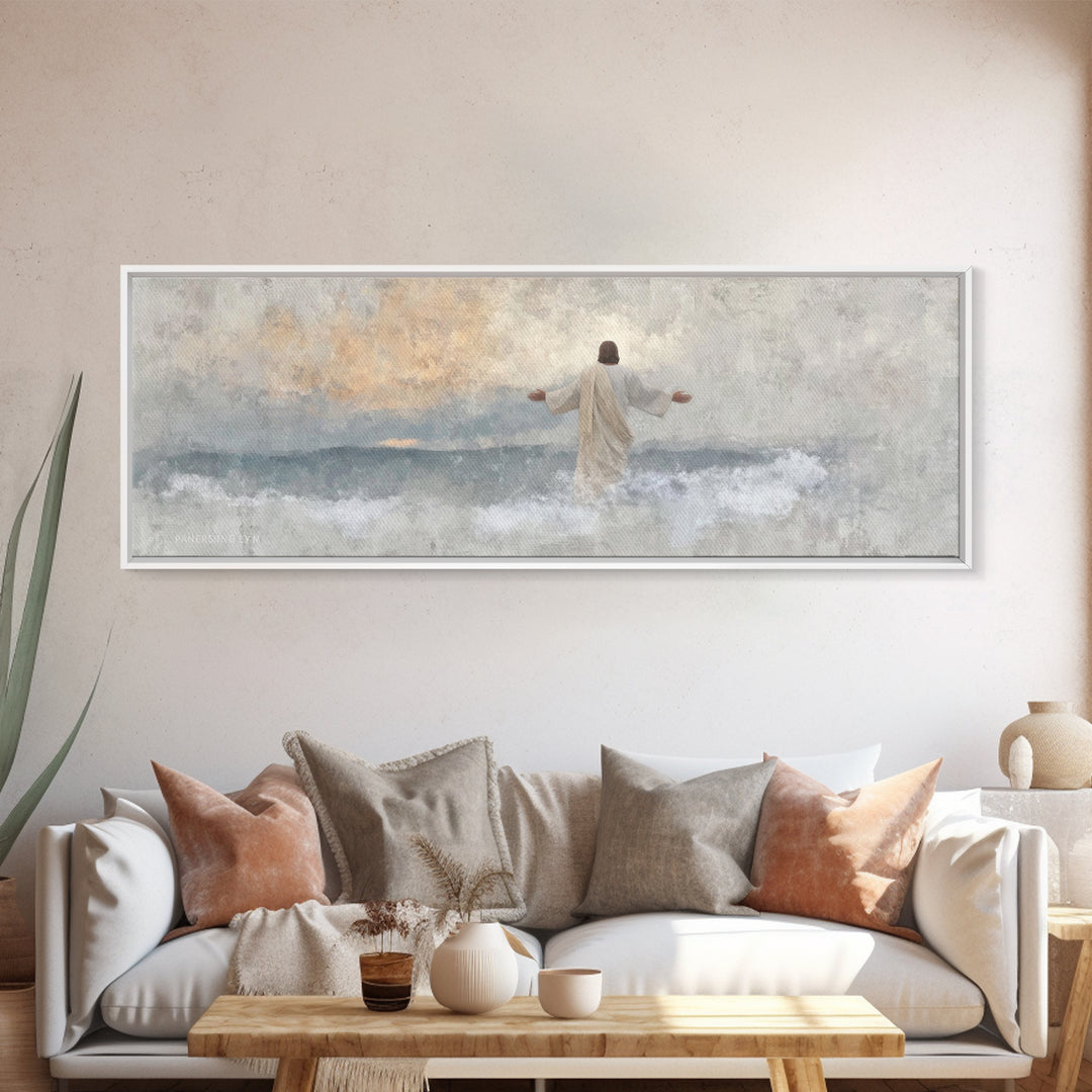 Waves Of Glory, Framed Canvas Print, Panoramic Wall Art, Christian Art Canvas, Christian Wall Art, Jesus Painting, Christian Decor, Christm