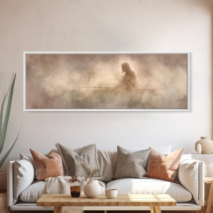 Eternal Stillness, Framed Canvas Print, Panoramic Print, Christian Art, Jesus Painting, Christian Wall Art, Modern Christian Art