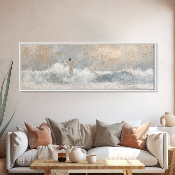 Majestic Tide, Framed Canvas Print, Panoramic Frame, Christian Wall Art, Christian Art Canvas, Jesus Painting, Large Christian Painting