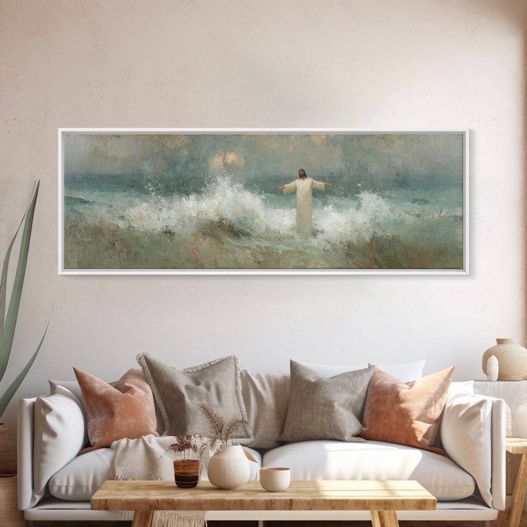 Heavenly Rising, Framed Canvas Print, Panoramic Painting, Christian Art Canvas, Jesus Painting, Christian Wall Art, Christmas Art Prints