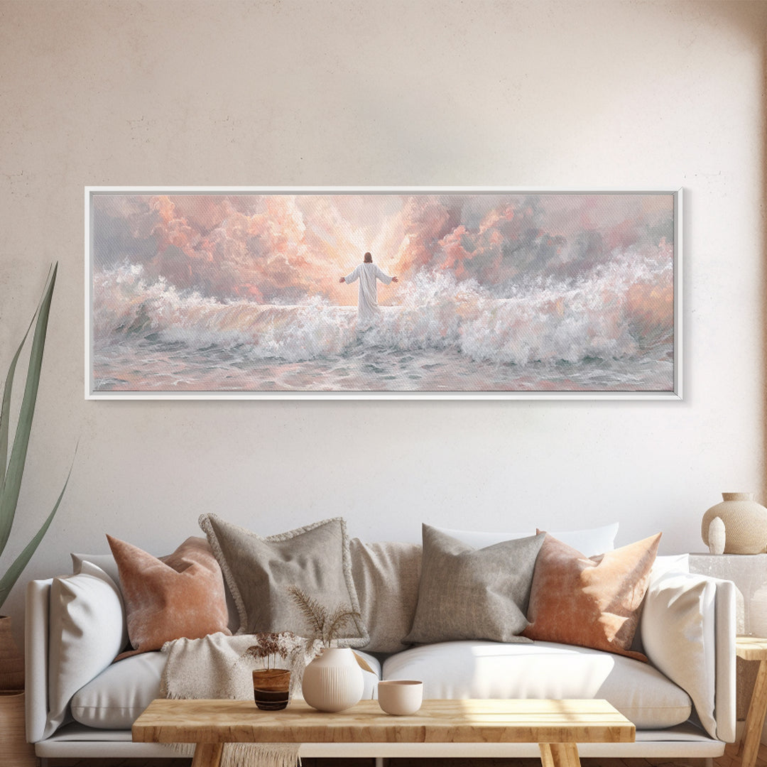 Ocean Of Light | Framed Canvas Print | Panoramic Art | Christian Art | Jesus Painting | Christian Art Canvas | Christian Christmas Decor