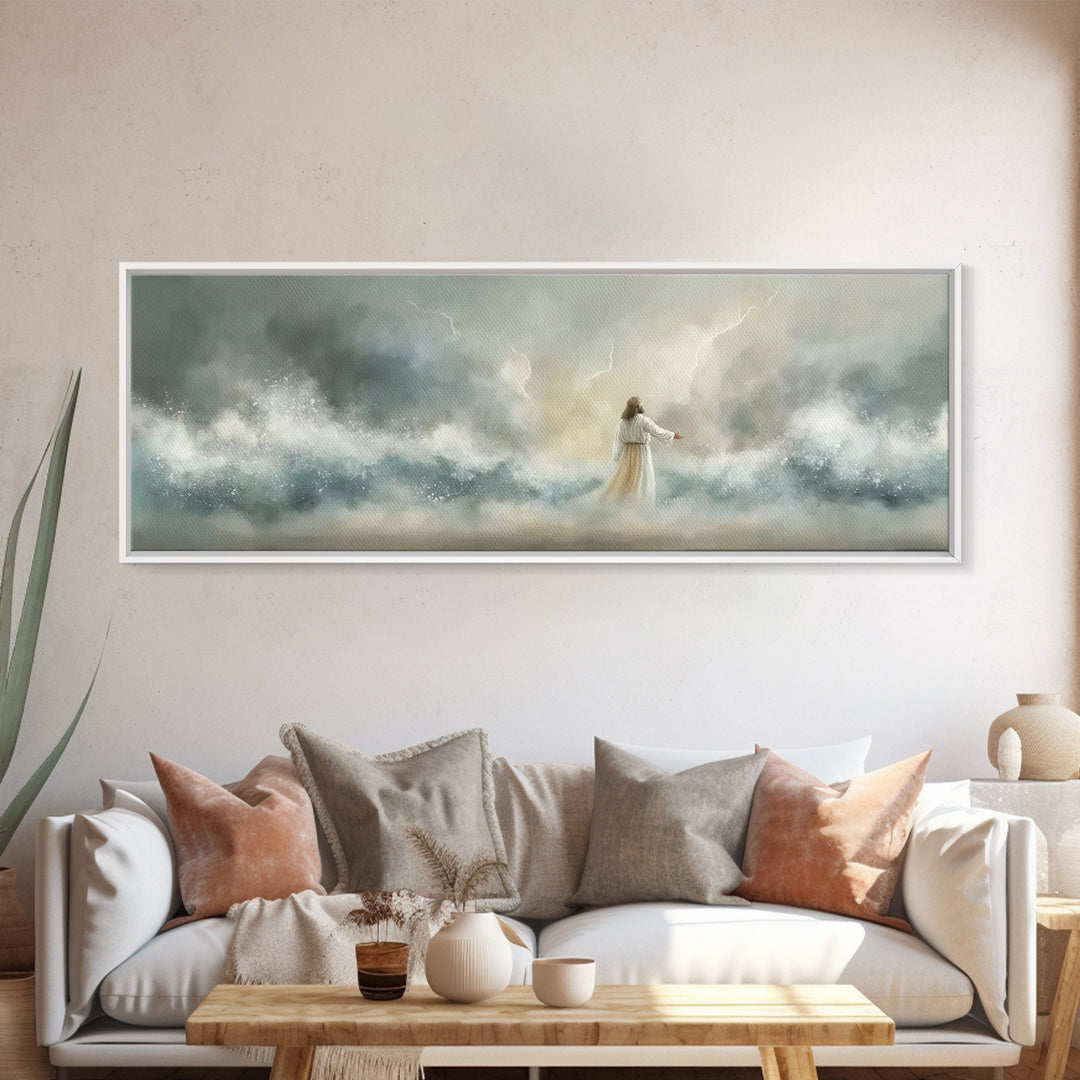 Storm Of Grace – Framed Canvas Print – Panoramic Art – Christian Wall Art – Jesus Painting – Christian Art Canvas – Christian Christmas Art
