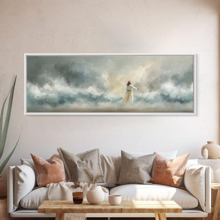 Storm Of Grace – Framed Canvas Print – Panoramic Art – Christian Wall Art – Jesus Painting – Christian Art Canvas – Christian Christmas Art