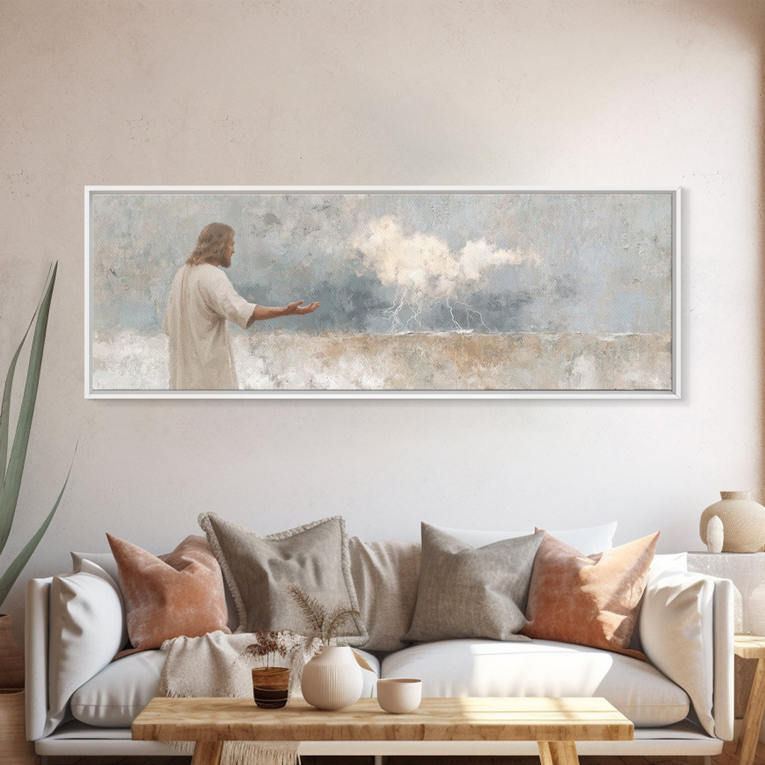 Heaven’s Thunder, Framed Canvas Print, Panoramic Print, Christian Art Canvas, Christian Wall Art, Jesus Painting, Modern Christian Art