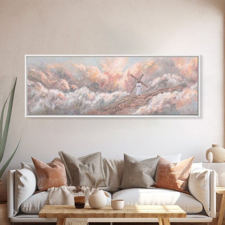 Hill Of Redemption, Framed Canvas Print, Panoramic Painting, Christian Wall Art, Christian Art Canvas, Jesus Painting, Christian Decor