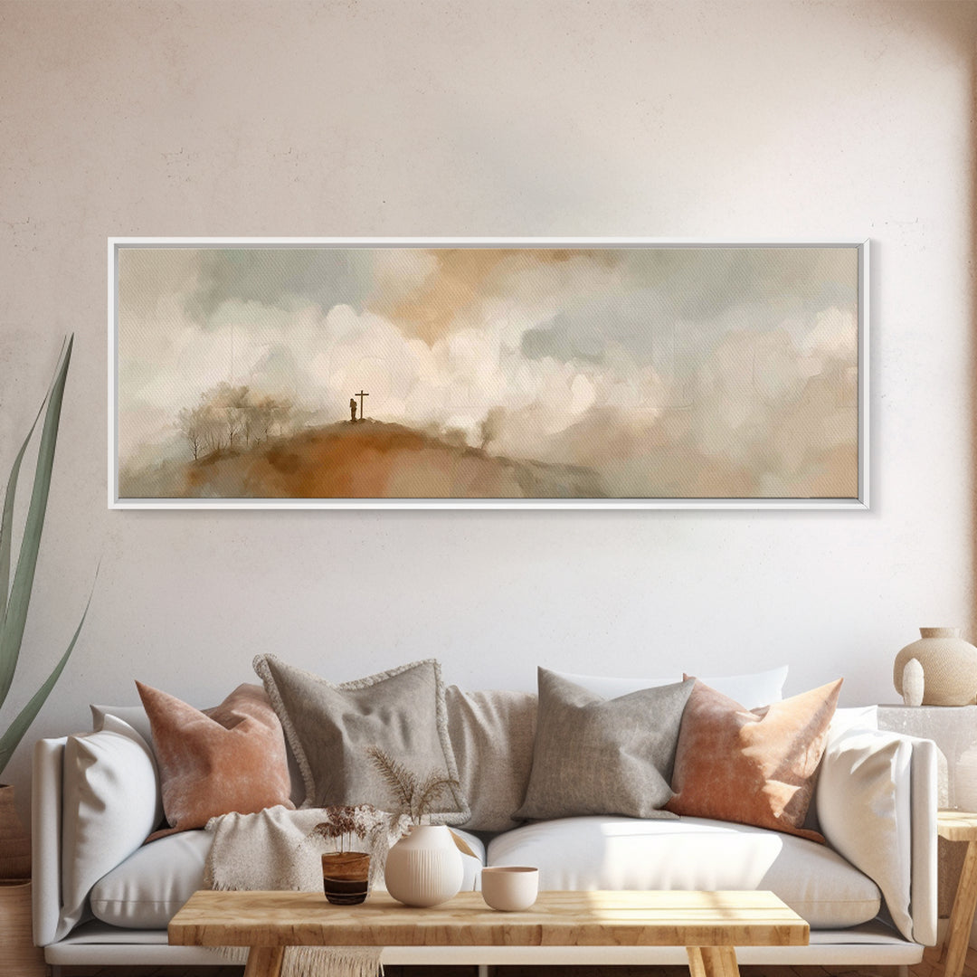 Cross Of Promise | Framed Canvas Print | Panoramic Art | Christian Art Canvas | Christian Wall Art | Jesus Painting | Christian Art