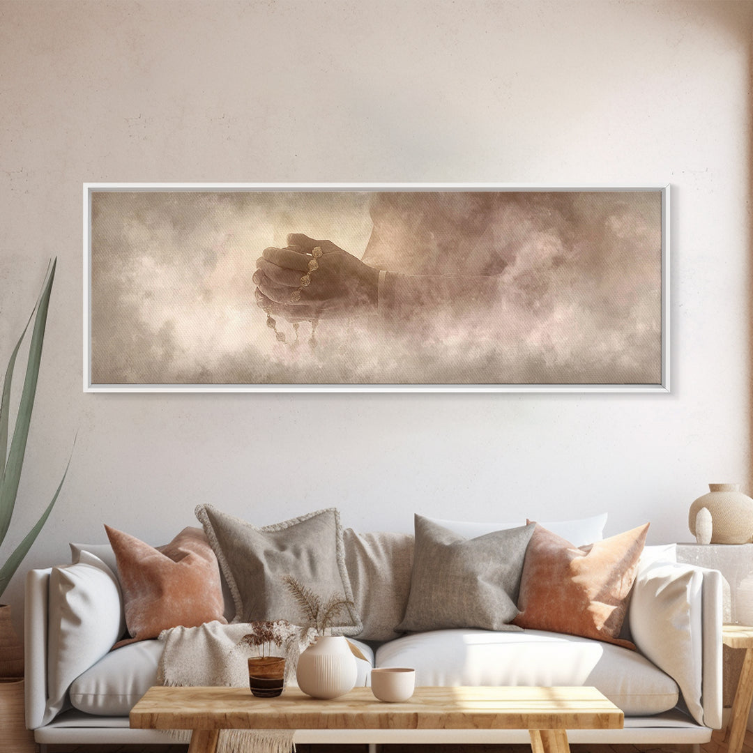 Sacred Hands Hope | Framed Canvas Print | Christian Art Canvas | Christian Wall Art | Panoramic Art | Jesus Painting | Christmas Art