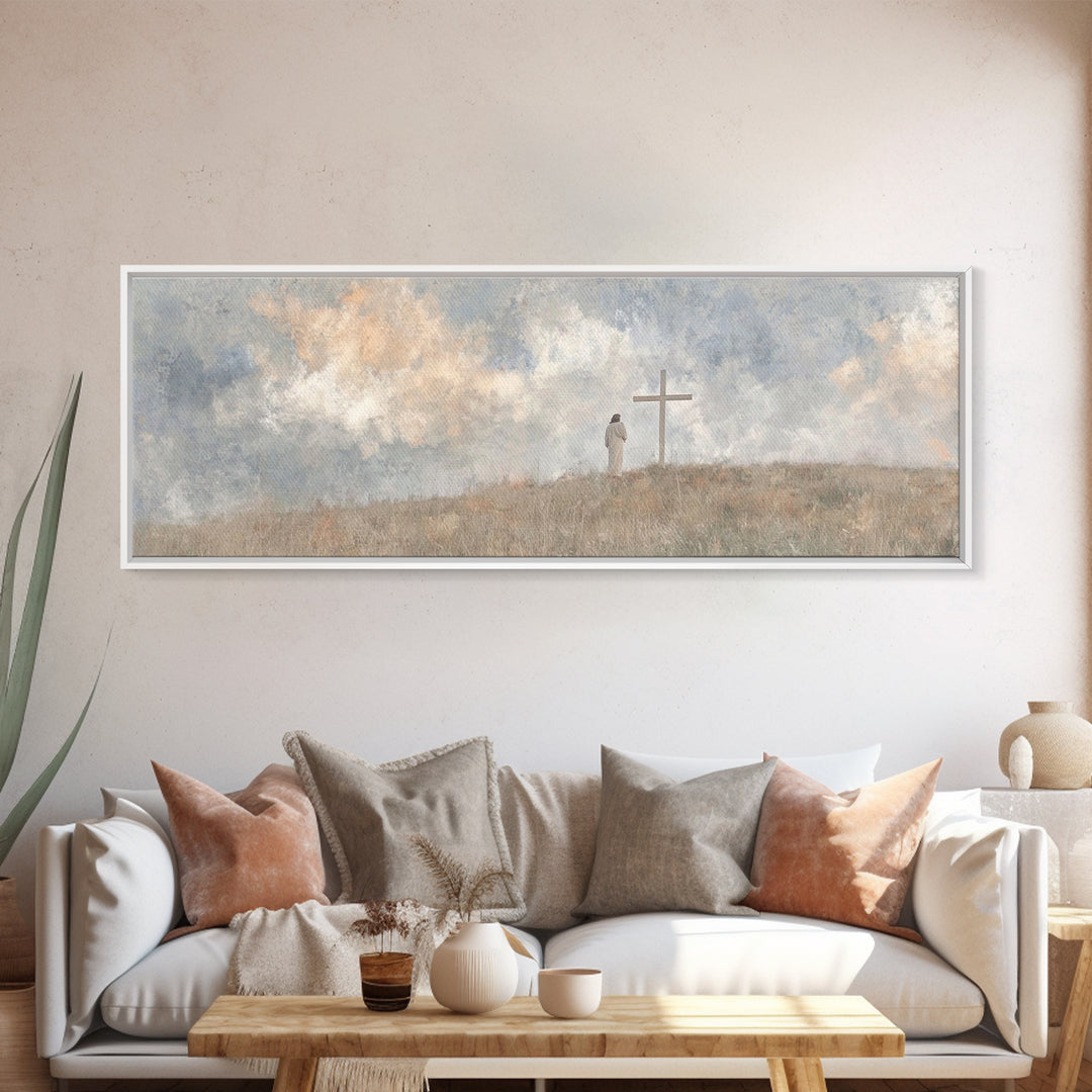 Quiet Salvation – Framed Canvas Print – Panoramic Wall Art – Christian Art – Jesus Painting – Minimalist Christian Art – Christian Decor