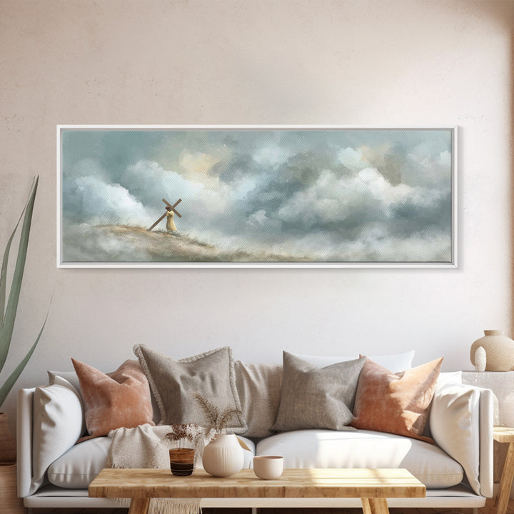Burden Of Love | Framed Canvas Print | Christian Art Work | Jesus Painting | Panoramic Painting | Large Christian Art | Christian Decor