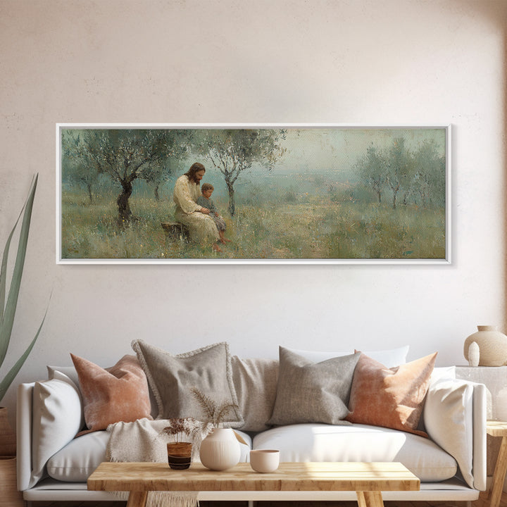 Quiet Steps Home – Framed Canvas Print – Christian Art Canvas – Jesus Painting – Panoramic Frame – Christian Wall Art – Christian Gift
