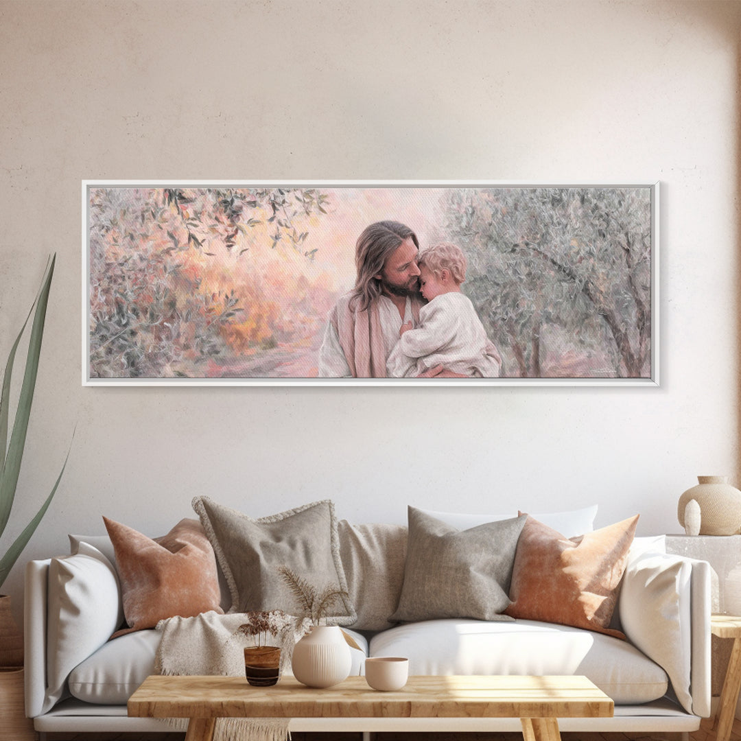 Tender Shepherd | Framed Canvas Print | Christian Art Canvas | Jesus Painting | Panoramic Wall Art | Christian Decor | Christian Art