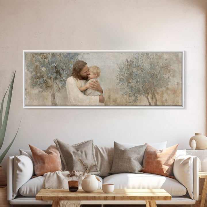 Eternal Embrace – Framed Canvas Print – Jesus Painting – Christian Wall Art – Panoramic Painting – Christian Art Print – Christian Decor