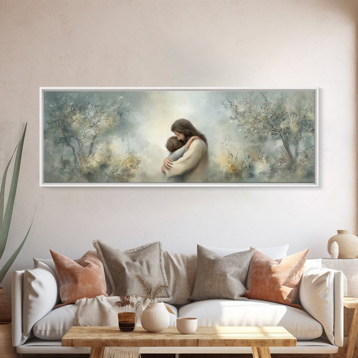 Olive Grove Calm | Framed Canvas Print | Christian Art Canvas | Jesus Painting | Panoramic Art | Christian Wall Art | Christian Gift Ideas