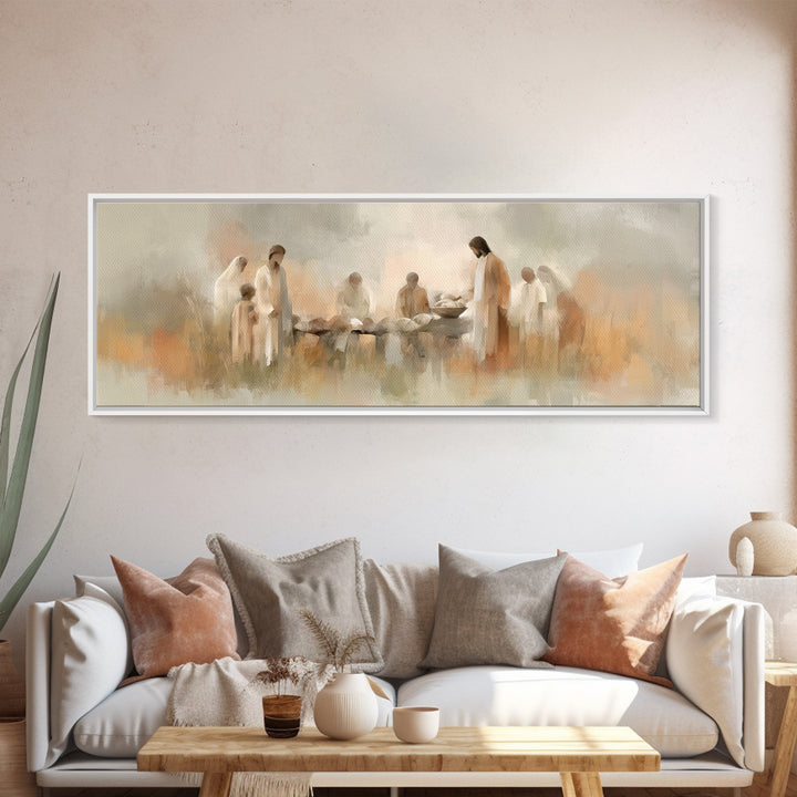 Bread Of Blessing – Framed Canvas Print – Christian Wall Art – Christian Art Canvas – Panoramic Art – Jesus Painting – Christian Decor