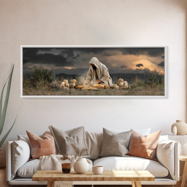 Miracle Of Provision, Framed Canvas Print, Christian Art Canvas, Panoramic Wall Art, Jesus Painting, Christian Art, Christian Gift Ideas