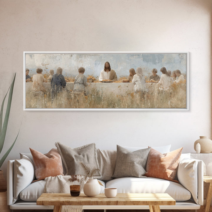 Table Of Grace | Framed Canvas Print | Christian Wall Art | Jesus Painting | Panoramic Painting | Christian Art Canvas | Christian Decor