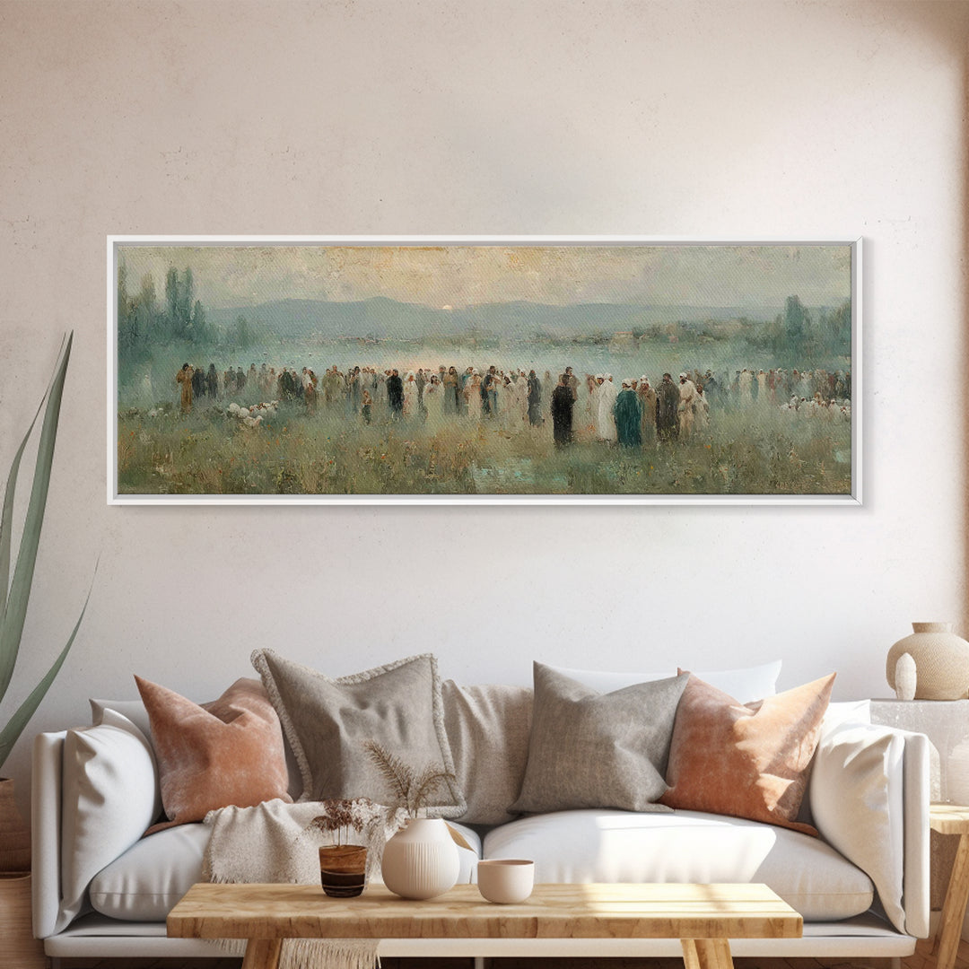 Crowd Of Hope – Framed Canvas Print – Christian Wall Art – Panoramic Painting – Christian Art Canvas – Christian Art – Jesus Painting