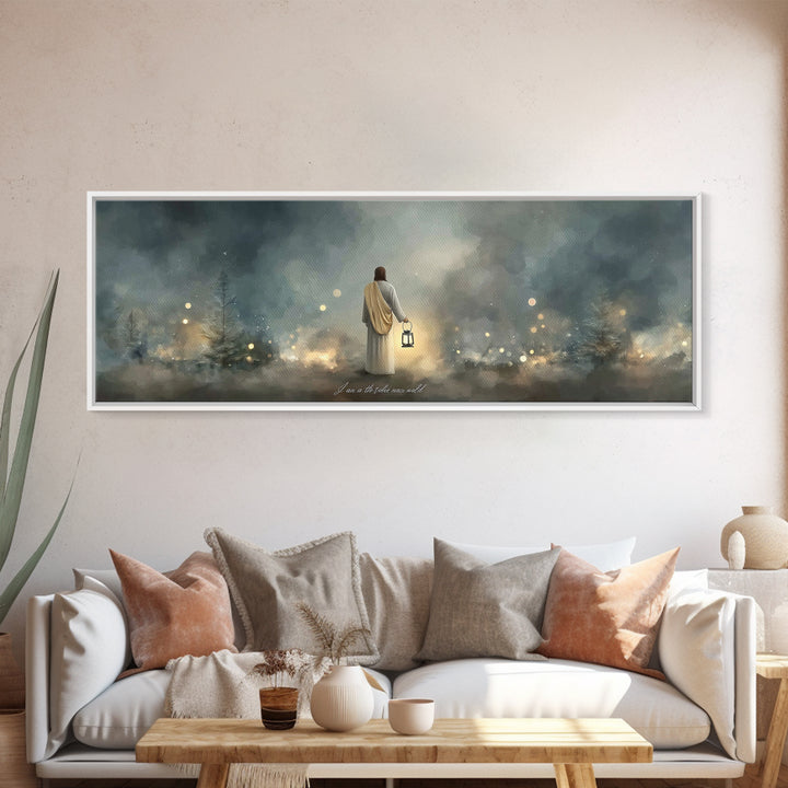 Lantern Of Hope | Framed Canvas Print | Jesus Canvas Art | Panoramic Art | Christian Wall Art | Christian Art Canvas | Christian Decoration