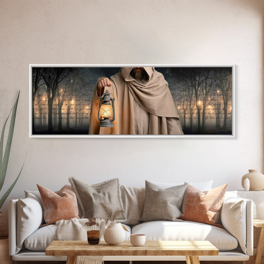 Radiant Shepherd | Framed Canvas Print | Jesus Canvas Art | Panoramic Art | Christian Wall Art | Christian Art Painting | Christian Decor
