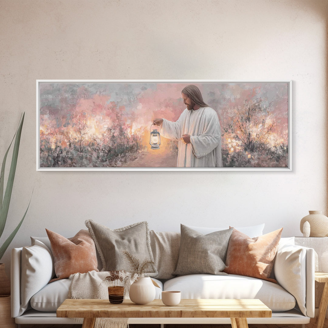 Calming The Night, Framed Canvas Print, Christian Art Work, Jesus Painting Canvas, Panoramic Wall Art, Christian Decoration, Modern Christi