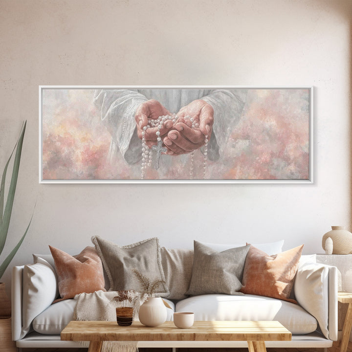 Mercy In Offering | Framed Canvas Print | Christian Wall Art | Christian Art Canvas | Panoramic Wall Art | Jesus Painting | Christmas Art