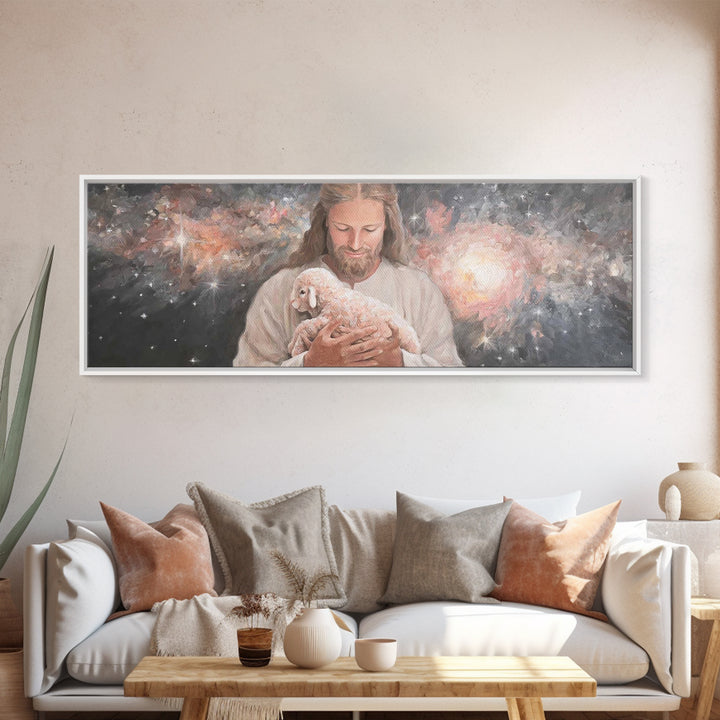 Galactic Embrace, Framed Canvas Print, Panoramic Painting, Jesus Art Print, Christian Wall Art, Christian Art Canvas, Christian Gift