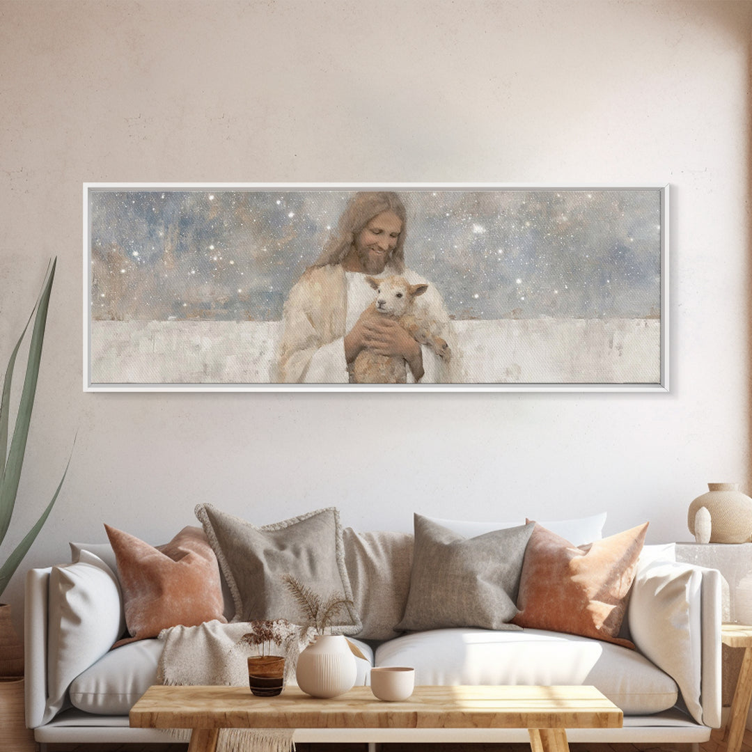 Cosmic Shepherd Light – Framed Canvas Print – Panoramic Art – Christian Art Canvas – Jesus Painting – Christian Wall Art – Subtle Christian