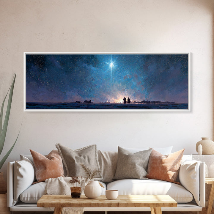 Heaven’s Guiding Star | Framed Canvas Print | Panoramic Wall Art | Christian Art | Christmas Art | Jesus Painting | Christian Art Canvas