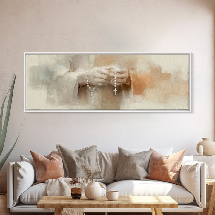 Peaceful Rosary Light, Framed Canvas Print, Christian Art Canvas, Christian Wall Art, Panoramic Art, Jesus Painting, Christmas Art
