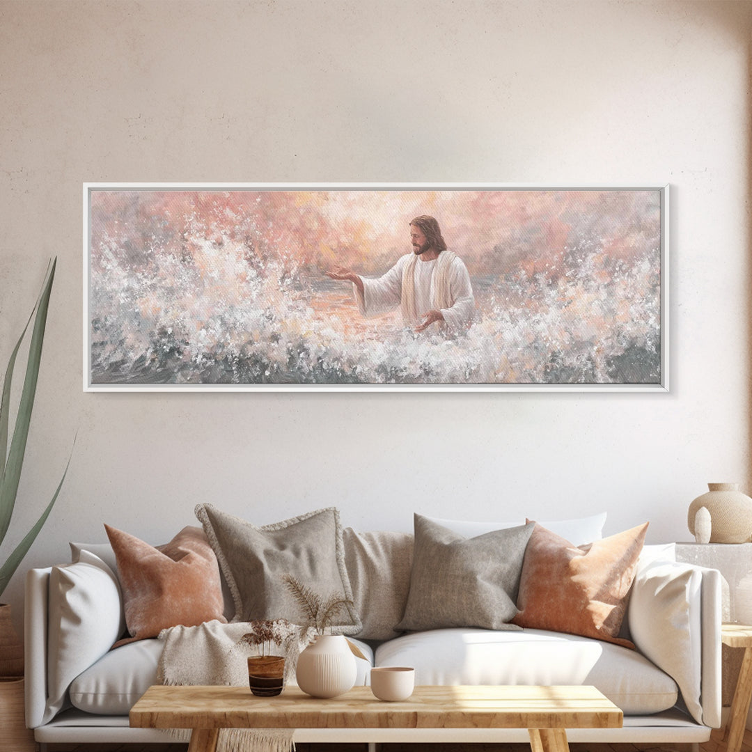 Waves Of His Grace – Framed Canvas Print – Panoramic Painting – Christian Art Canvas – Jesus Art Print – Christian Wall Art – Large Christi