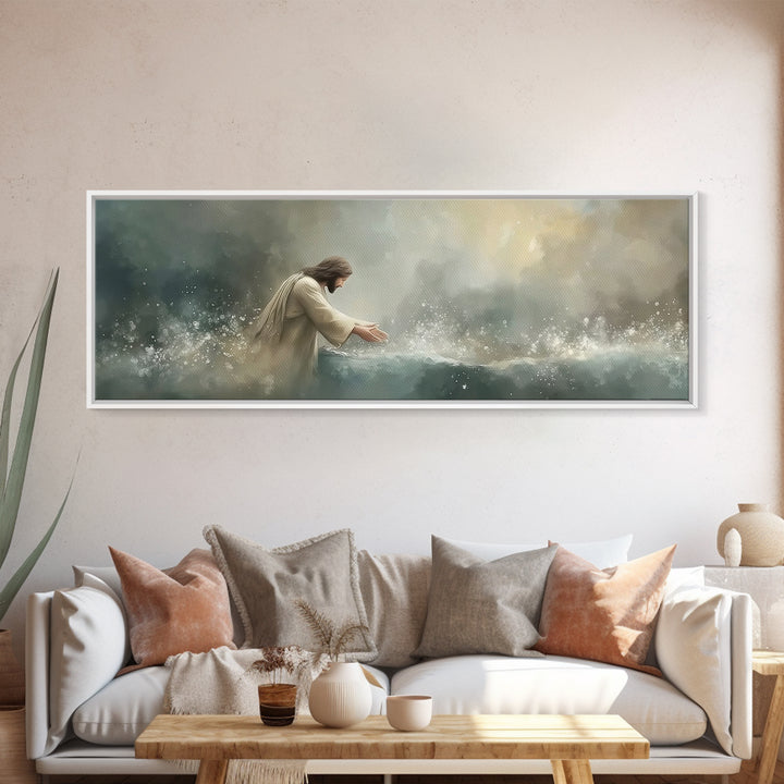 Heavenly Waters – Framed Canvas Print – Christian Wall Art – Jesus Painting – Panoramic Art – Christian Art Canvas – Christian Decor