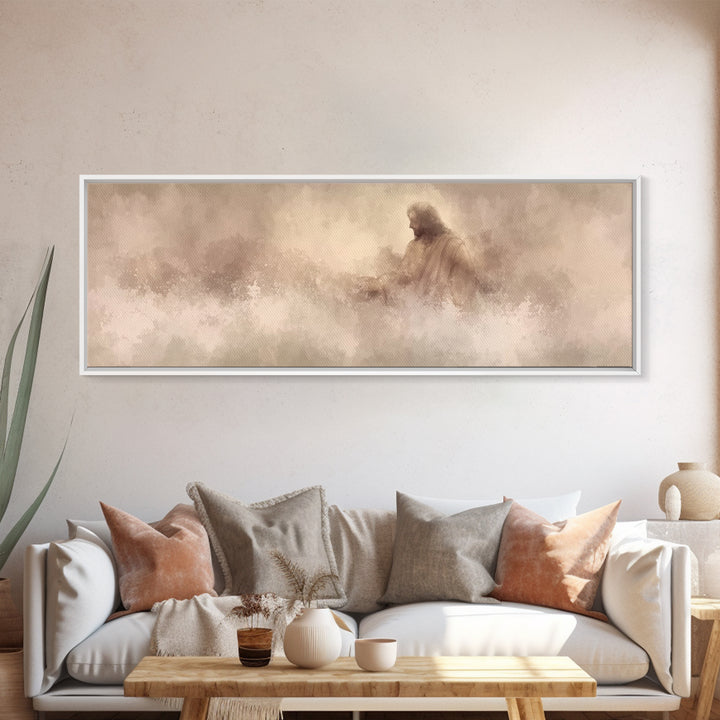 Graceful Rescue, Framed Canvas Print, Panoramic Frame, Christian Art Canvas, Jesus Painting, Christian Decor, Christian Wall Art