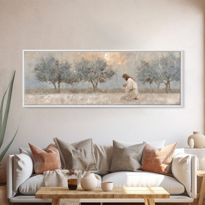 Midnight Prayer | Framed Canvas Print | Christian Wall Art | Jesus Painting | Panoramic Art | Christian Art Canvas | Subtle Christian Art