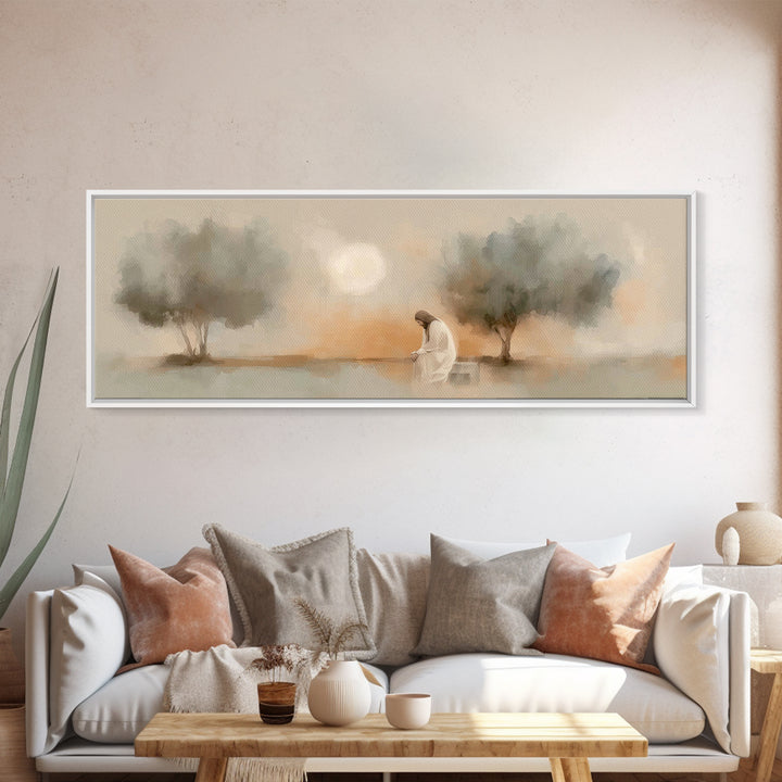 Garden of Mercy – Framed Canvas Print – Panoramic Wall Art – Christian Art Canvas – Jesus Painting – Christian Wall Art – Christian Decor