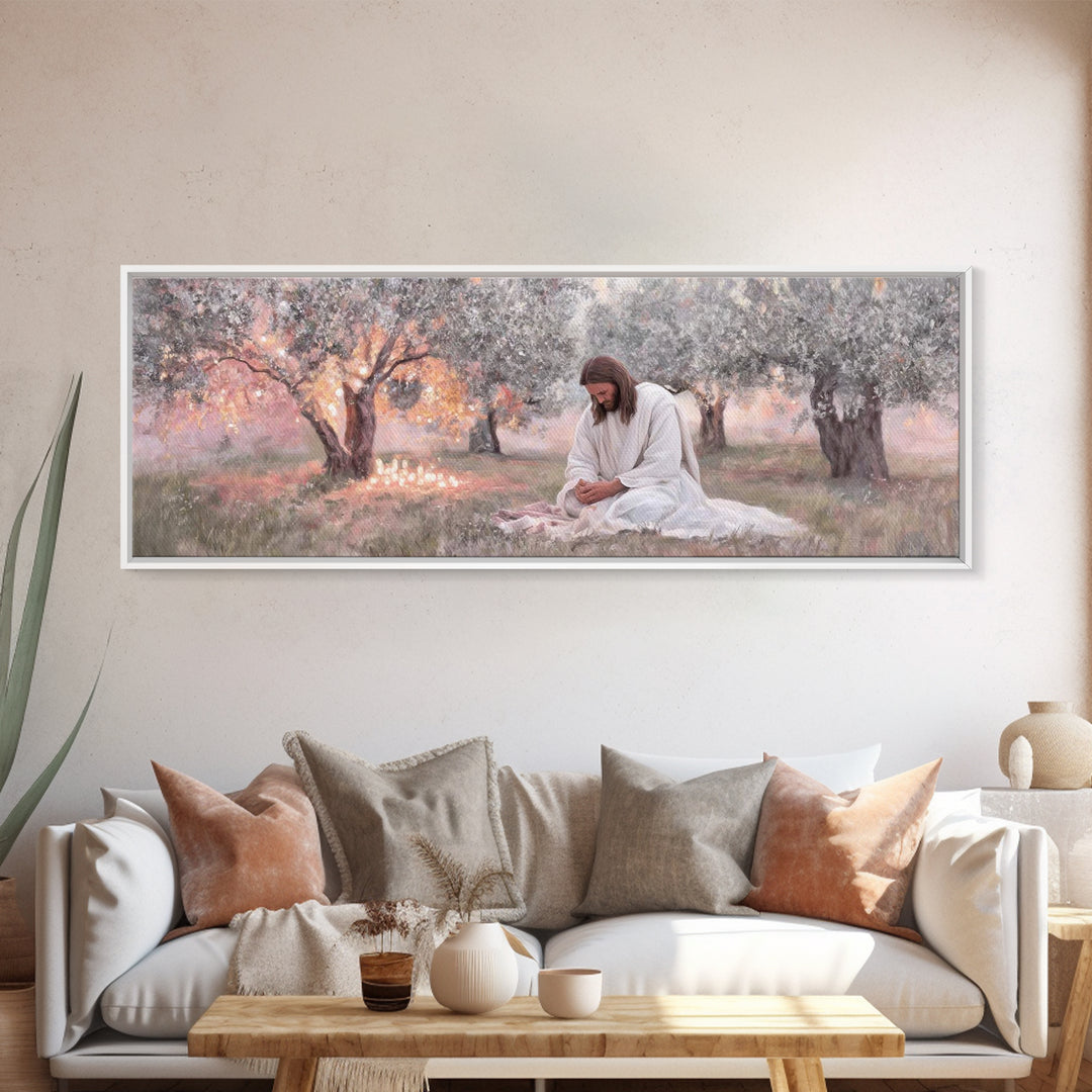 Quiet Devotion, Framed Canvas Print, Christian Art Canvas, Panoramic Painting, Jesus Painting, Christian Wall Art, Modern Christian Art