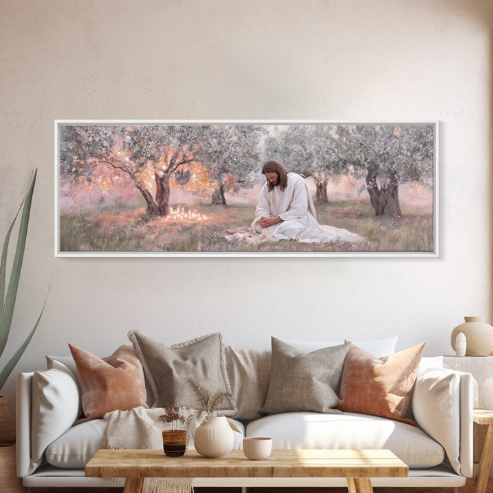 Quiet Devotion, Framed Canvas Print, Christian Art Canvas, Panoramic Painting, Jesus Painting, Christian Wall Art, Modern Christian Art