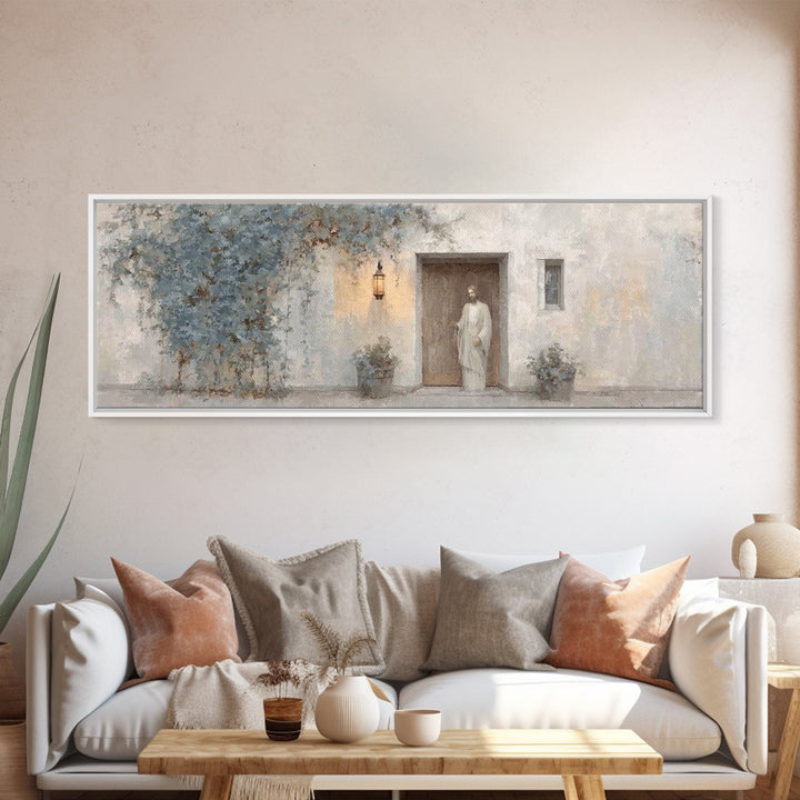 Holy Visitor | Framed Canvas Print | Christian Art | Jesus Painting | Panoramic Art | Christian Decor | Christian Gift | Large Christian Ar