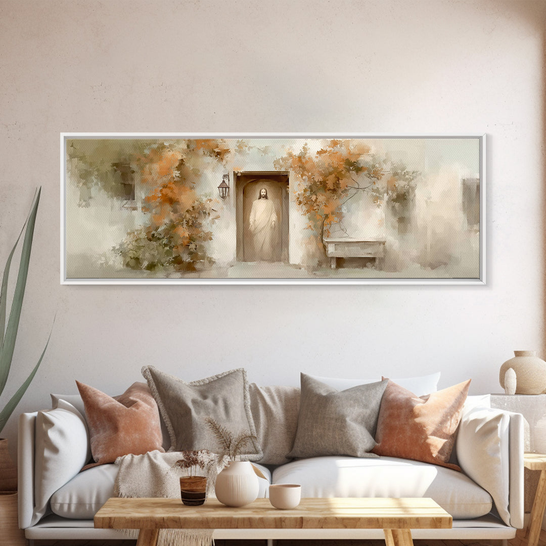 Quiet Shepherd Path, Framed Canvas Print, Christian Art, Jesus Painting, Panoramic Art, Christian Decor, Christian Gift, Large Christian Ar