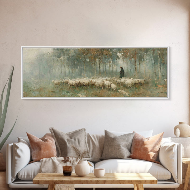 Gentle Shepherd Path – Framed Canvas Print – Panoramic Art – Christian Wall Art – Christian Art Canvas – Jesus Painting – Christmas Art