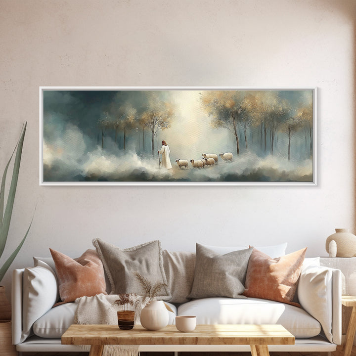 Light Of Mercy | Framed Canvas Print | Panoramic Wall Art | Christian Art Print | Jesus Painting | Christian Christmas Art | Modern Christi