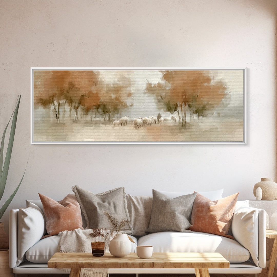 Autumn Grace Trail, Framed Canvas Print, Panoramic Painting, Christian Wall Art, Jesus Canvas Art, Vintage Christian Art, Christmas Wall Ar