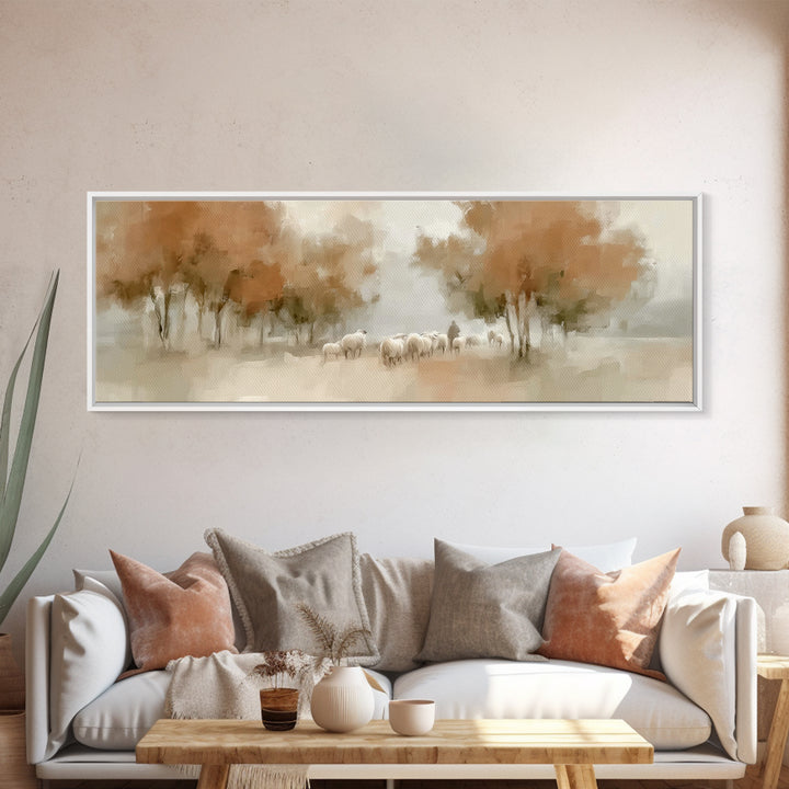 Autumn Grace Trail, Framed Canvas Print, Panoramic Painting, Christian Wall Art, Jesus Canvas Art, Vintage Christian Art, Christmas Wall Ar